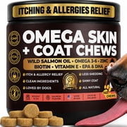 Pup Choice Omega 3 & 6 Skin & Coat Chews for Dogs with Wild Salmon Oil, Biotin & Zinc – Supports Healthy Skin, Shiny Coat & Shedding, Salmon Flavor, 140 Count