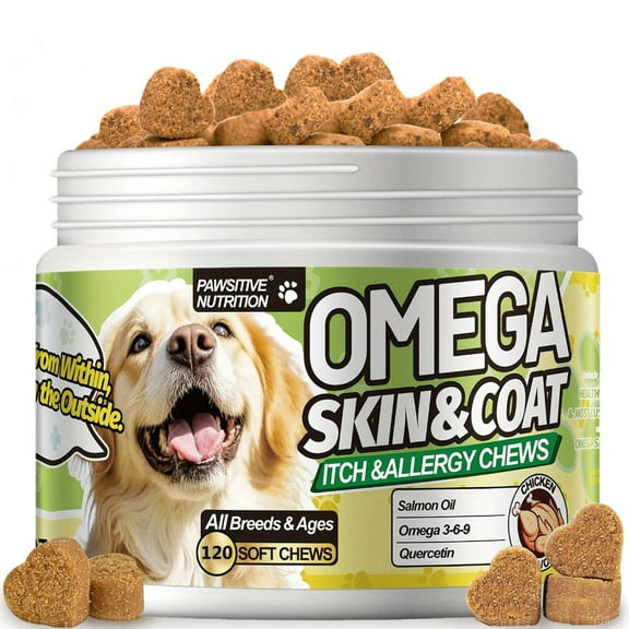 Omega 3 for Dogs, Soft Dog Chews Fish Oil for Dogs, Omega 3 6 9 Skin and Coat Supplement for Dog, 120Ct