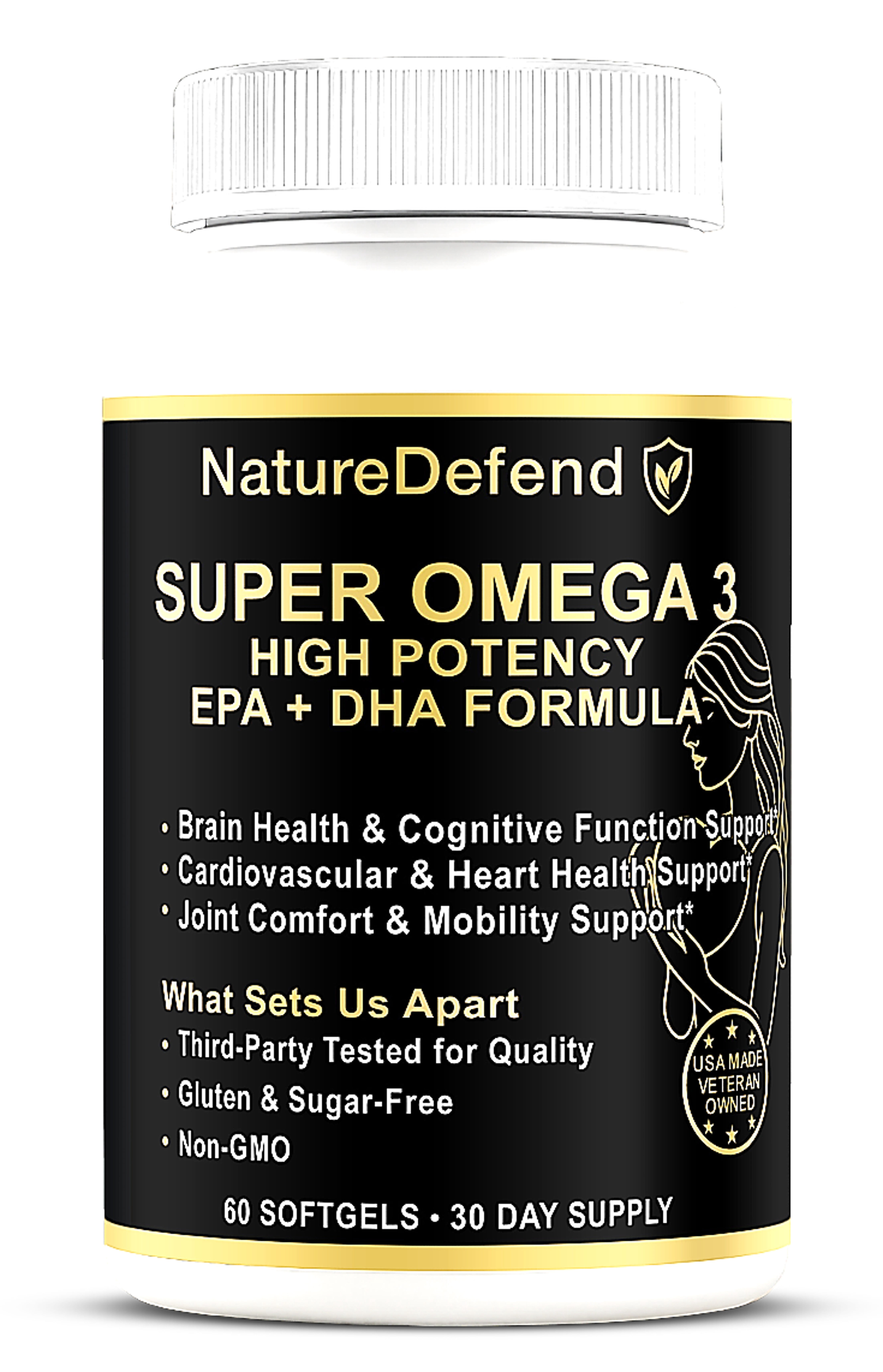 NatureDefend Omega-3 Fish Oil Softgels, EPA & DHA, Lemon, Heart & Brain Support, 60 Count, Veteran-Owned, USA Made