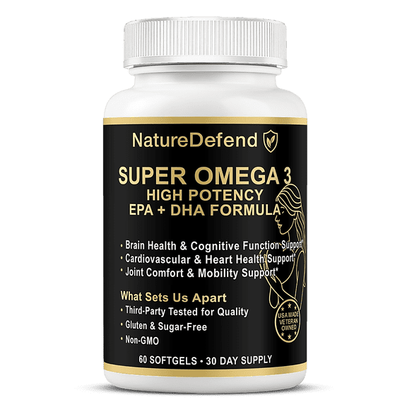 NatureDefend Omega-3 Fish Oil Softgels, EPA & DHA, Lemon, Heart & Brain Support, 60 Count, Veteran-Owned, USA Made