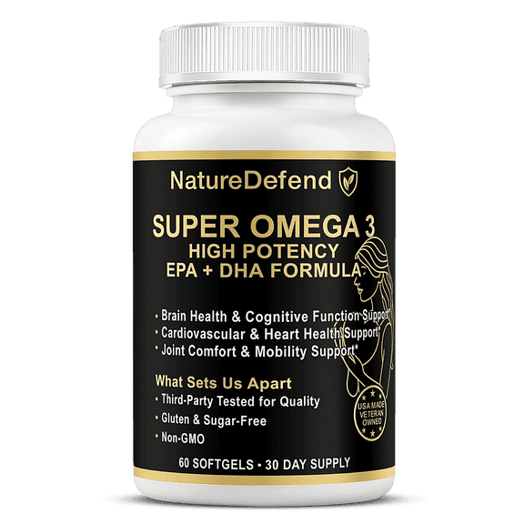 NatureDefend Omega-3 Fish Oil Softgels, EPA & DHA, Lemon, Heart & Brain Support, 60 Count, Veteran-Owned, USA Made