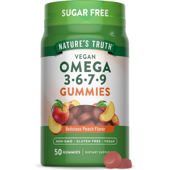 Omega 3679 | 50 Gummies | Sugar Free | Non-GMO & Gluten Free | Peach Flavor | by Nature's Truth