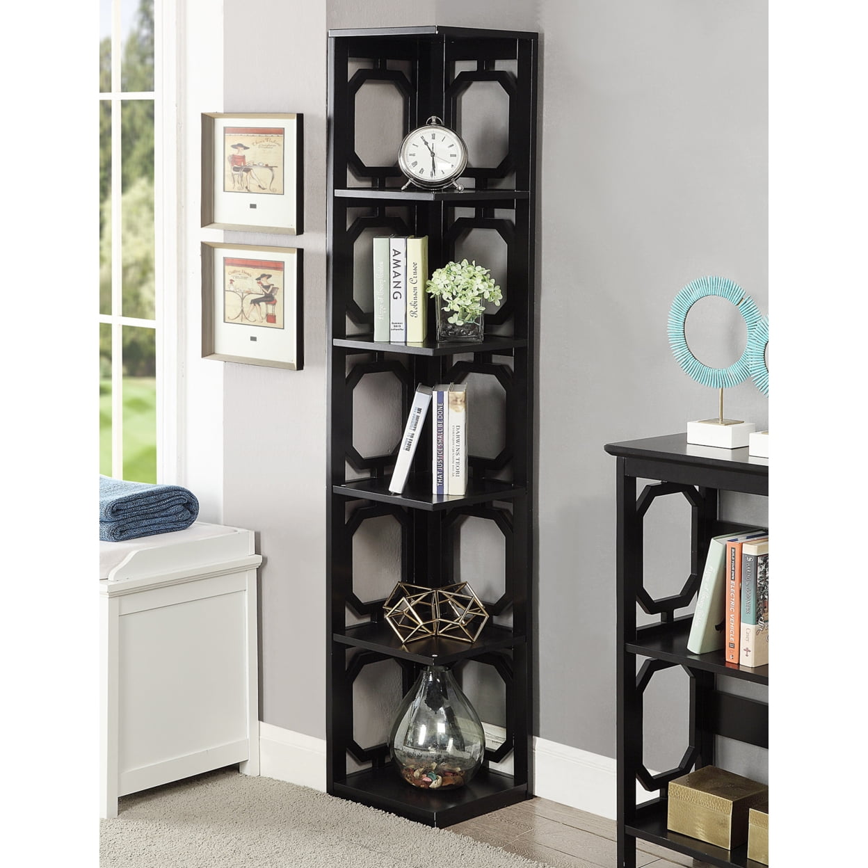 Omega 5 tier corner bookcase deals