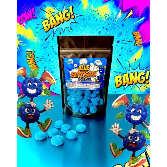 Omega Bursts - Blue Explosion - Super sour Blue Rasperry Bombs - 4oz Resealable Bag