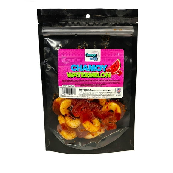 Omega Bursts Chamoy Watermelon Rings Sweet & Spicy Gummy Candy with Chamoy and Chili, 6 oz Pouch