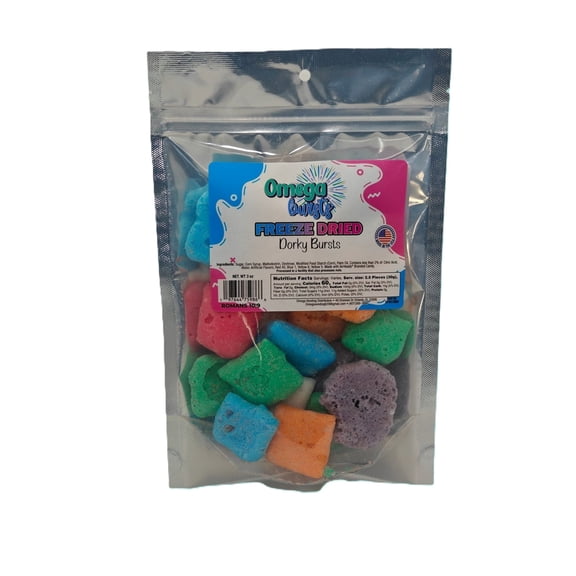 Omega Bursts Freeze Dried Dorky Bursts Colorful Crunchy Candy Bites, 3 oz