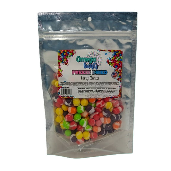 Omega Bursts Freeze Dried Tarty Bursts Tangy Fruity Candy Crunch, 4 oz