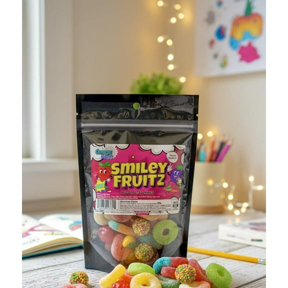 Omega Bursts Smiley Fruitz Mixed Fruits Gummies, 5 oz Resealable Pouch