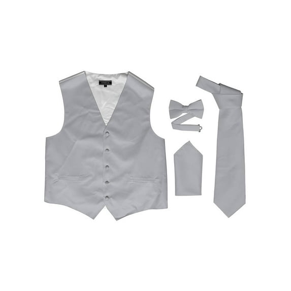 Omega Button Vest Formal 4 piece Dress Kit - Grey/White - Large