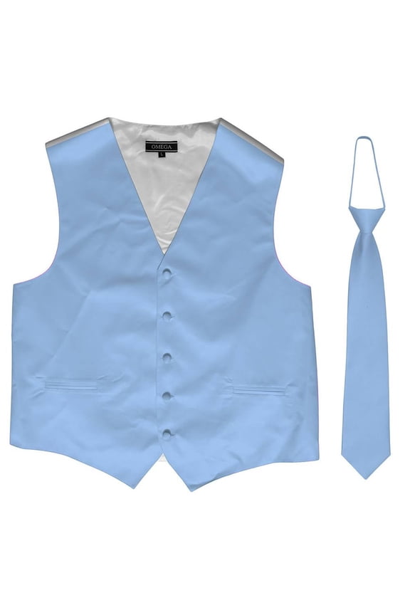 Omega Button Vest + Matching Tie - Baby Blue - X-Large