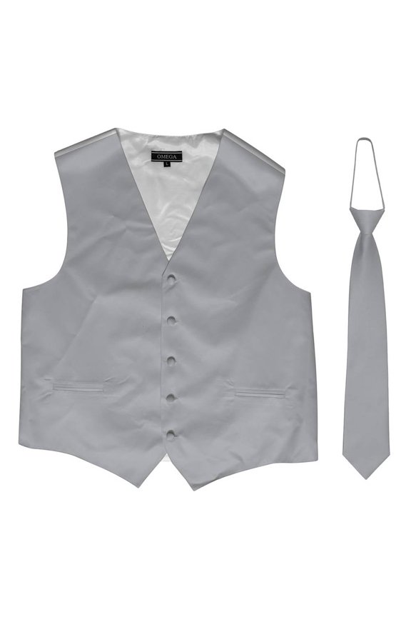 Omega Button Vest + Matching Tie - Grey/White - Small