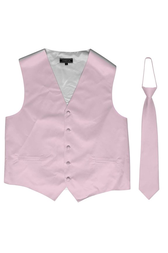 Omega Button Vest + Matching Tie - Pink/White - 2X-Large