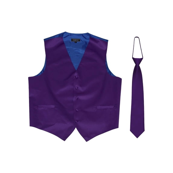 Omega Button Vest + Matching Tie - Purple/Blue - 3X-Large