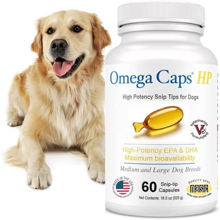 Omega Caps HP Snip Tips for Medium and Large Dogs, High Potency EPA & DHA Fish Oil Supplement, Vet Formulated, Supports Skin, Coat, Joint, and Heart Health, 60 Capsules, Made in USA