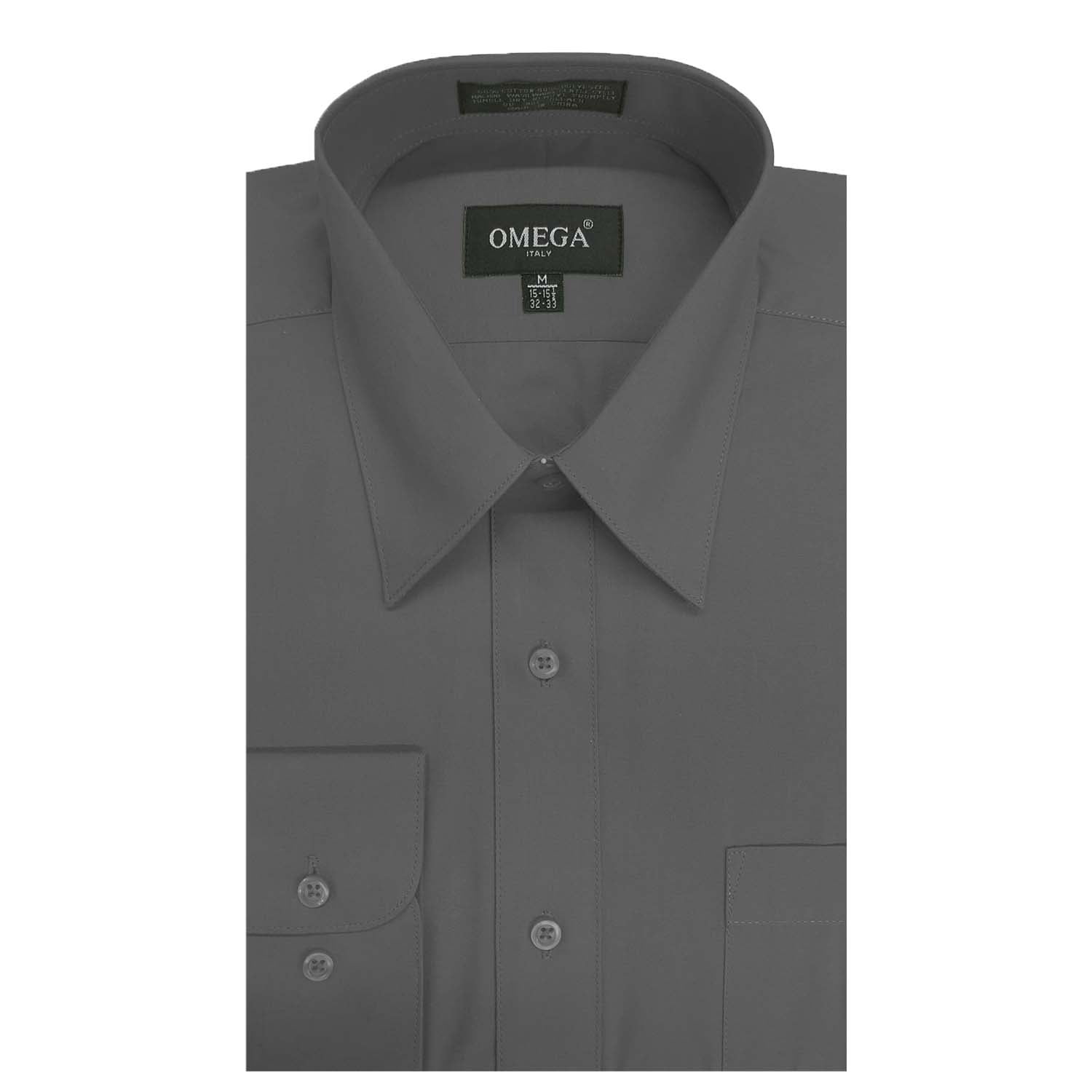 Omega Charcoal Long Sleeve Dress Shirt, 60 Cotton / 40 Polyester, XL