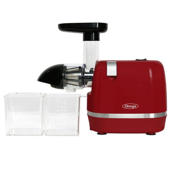 Omega Cold Press 365 Compact Masticating Horizontal Juicer, 150W Low-Speed 3-Stage Auger, in Red (H3000RED)