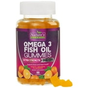 Omega 3 Fish Oil Gummies - Extra Strength Omega-3 Supplement with High Absorption EPA & DHA - Best Essential Fatty Acids for Heart Health, Brain & Joint Support, Non-GMO Orange Flavor - 60 Gummies