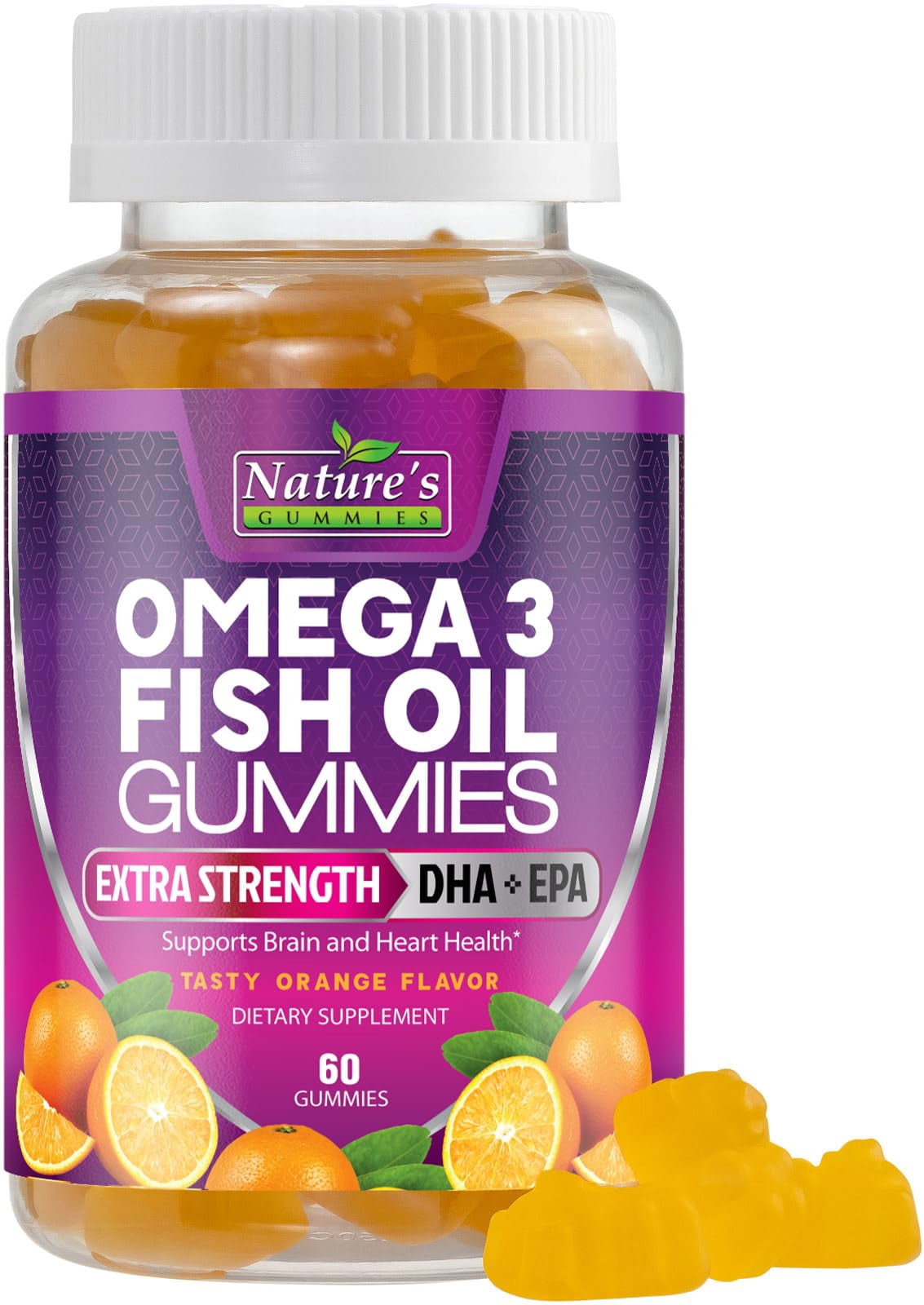 Omega 3 Fish Oil Gummies - Extra Strength Omega-3 Supplement with High Absorption EPA & DHA - Best Essential Fatty Acids for Heart Health, Brain & Joint Support - Made for Kids & Adults - 60 Gummies