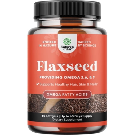 Flaxseed Oil 1000mg Softgels - High Potency Flax Seed Oil Softgels for Heart Health Digestion and Brain Support - Cold Pressed Flaxseed Providing Plant Based Omega 3 6 9-60 Count