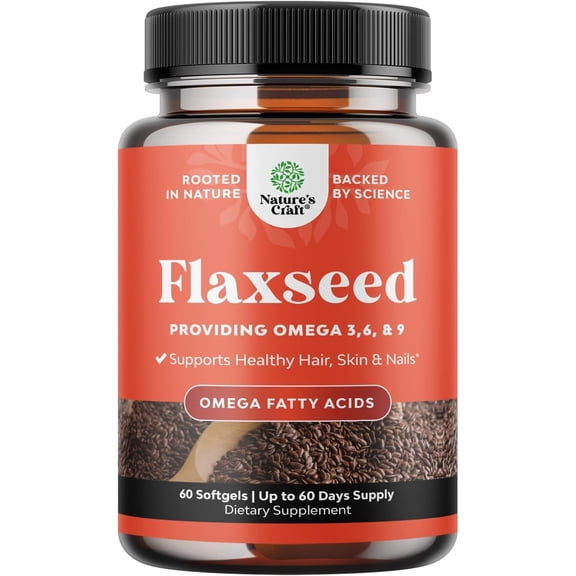 Flaxseed Oil 1000mg Softgels - High Potency Flax Seed Oil Softgels for Heart Health Digestion and Brain Support - Cold Pressed Flaxseed Providing Plant Based Omega 3 6 9-60 Count