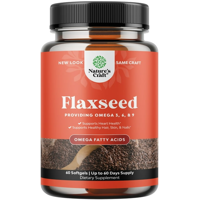 Omega Flaxseed Oil 1000mg per serving - Flax Seed Oil Softgel for Brain Support Constipation Relief Cycle Support and Heart Health Supplement - Natural Omega 3 6 9 Supplement for Hair Skin and Nails