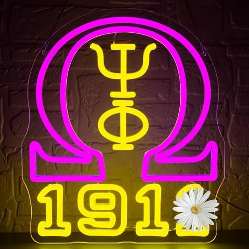 Omega Fraternity Neon Sign for Wall Decor Dimmable 1911 Greek Letters LED Light Sign for Club Dorm Psi Phi Fraternity Decor for Man Cave Party Birthday Gifts for Men Size 13.7 * 11.8in(FMCP148)