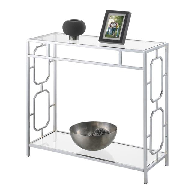 Omega Glass Hall Table with Shelf, Chrome