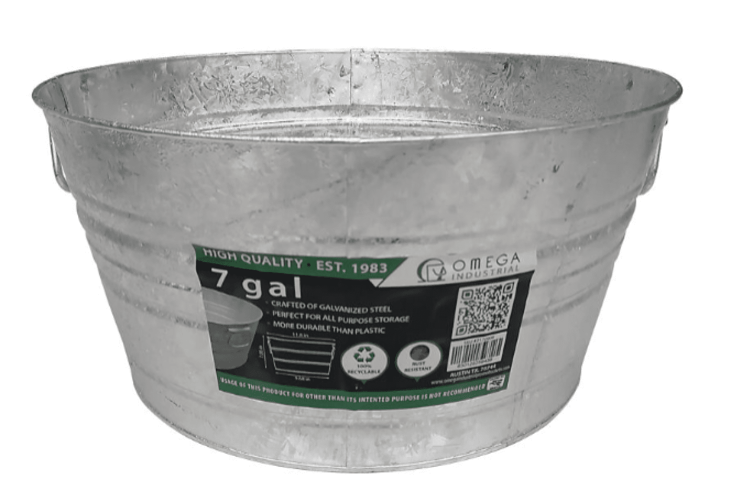 Omega Industrial OTUHD7 7 gal. Twohandled HotDipped Galvanized Tub
