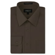 Omega Italy Mens Long Sleeve Dress Shirt Solid Color Regular Fit 25 Colors