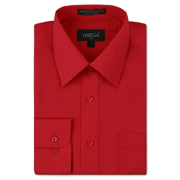 Omega Italy Men's Long Sleeve Dress Shirt Solid Color Regular Fit 25 Colors