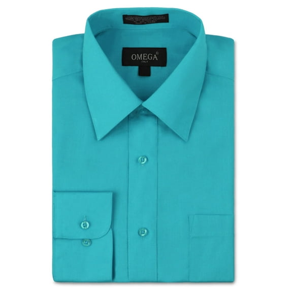 Omega Italy Men's Long Sleeve Dress Shirt Solid Color Regular Fit 25 Colors