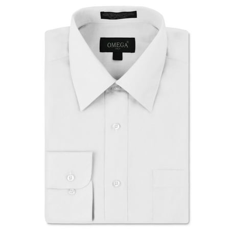Omega Italy Men's Long Sleeve Dress Shirt Solid Color Regular Fit 25 Colors