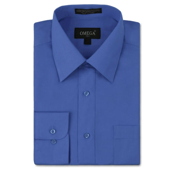 Omega Italy Men's Long Sleeve Dress Shirt Solid Color Regular Fit 25 Colors