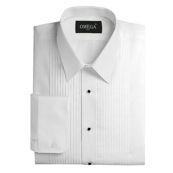Omega Italy Men's Pleated Tuxedo Wingtip & Laydown Collar White Dress Shirt (Lay-Down,2XL (18-18½) sleeve: 34/35)