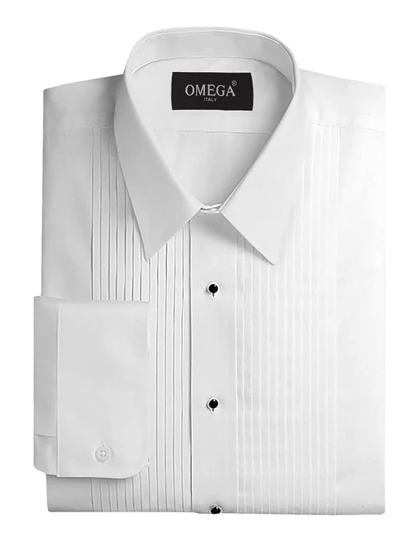 Men's Pleated Tuxedo Wingtip & Laydown Collar White Dress Shirt (Lay-Down,2XL (18-18½) sleeve: 36/37)
