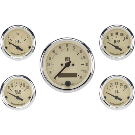 Omega Kustom 5-Gauge Set, Electric Speedometer, Timeless Tan
