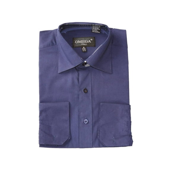 Omega Long Sleve Dress Shirt, Button Up, Navy, Large Sleeve-(36/37)