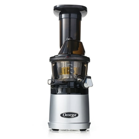 Omega - MegaMouth Vertical Low Speed Juicer with Smart Cap Spout Tap - Silver