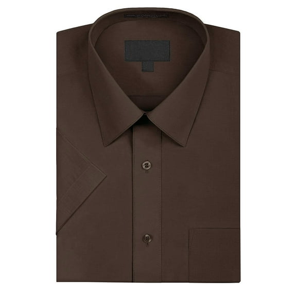 Omega Men's Short Sleeve Dress Shirt (Brown, S)