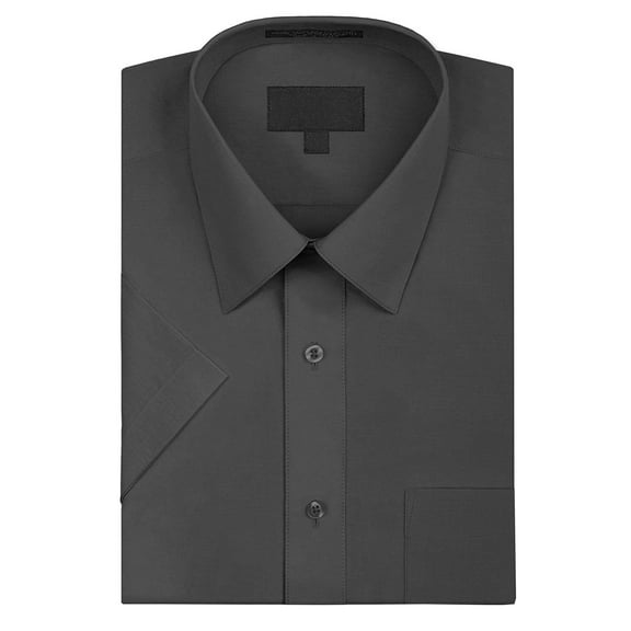 Omega Men's Short Sleeve Dress Shirt (Charcoal, 2XL)