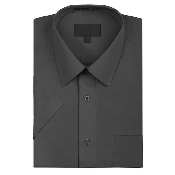 Omega Men's Short Sleeve Dress Shirt (Charcoal, M)