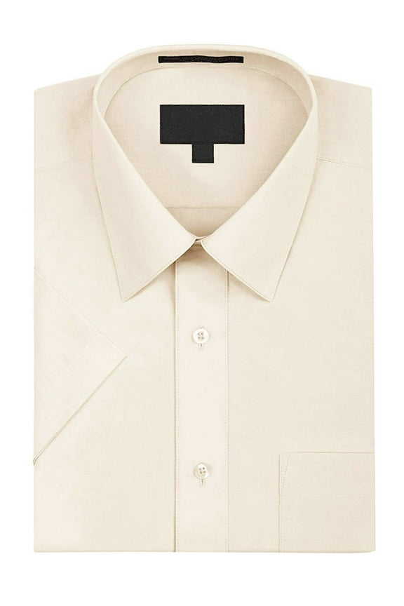 Omega Men's Short Sleeve Dress Shirt (Ivory, L)
