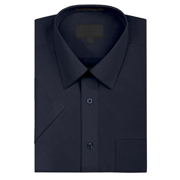 Omega Men's Short Sleeve Dress Shirt (Navy Charcoal, 2XL)