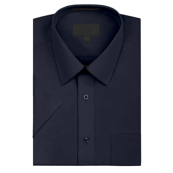 Omega Men's Short Sleeve Dress Shirt (Navy Charcoal, 5XL)