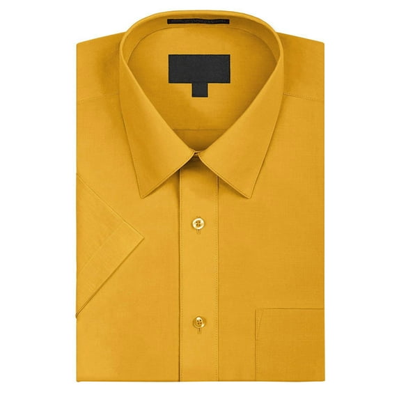 Omega Men's Short Sleeve Dress Shirt (Yellow, L)