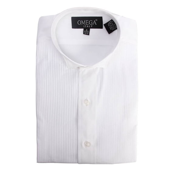 Omega Mens 1/8 inches Pleat Tuxedo Dress Button Down Shirt, 32/33-S