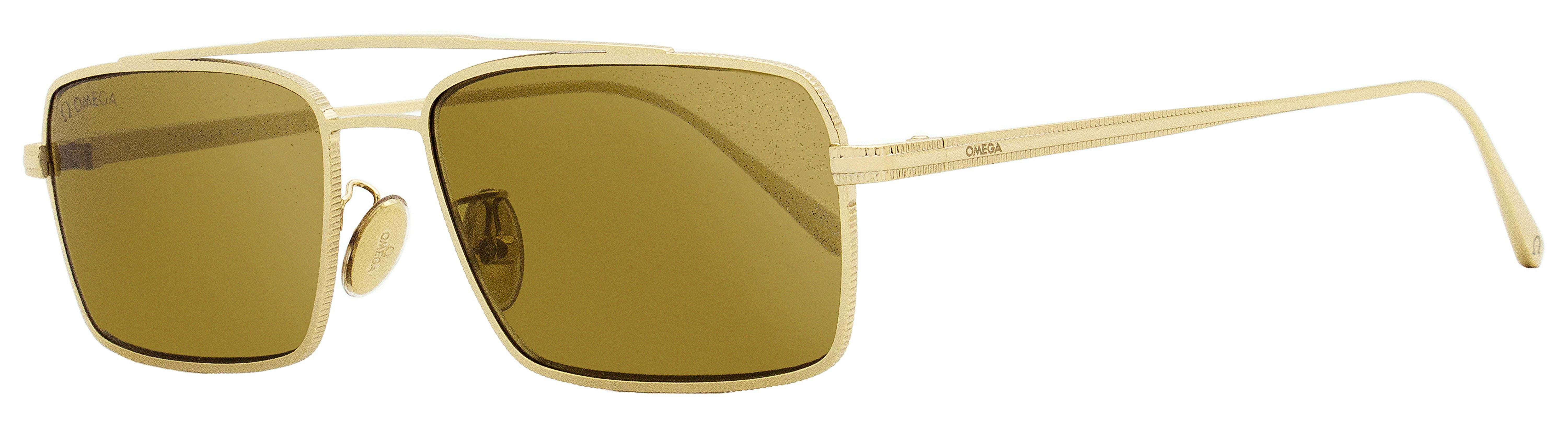 Omega OM0028H Full Rim Rectangle Shiny Pale Gold Sunglasses