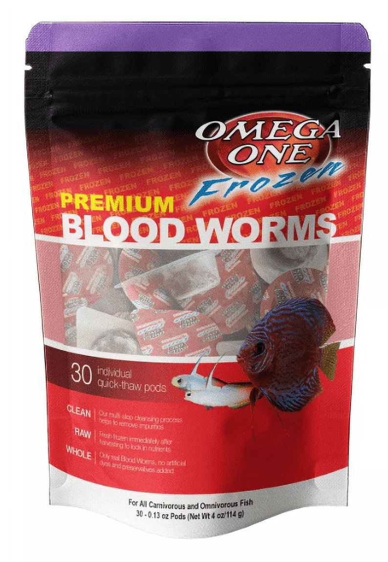 OmegaOne Frozen Blood Worms Fish Food, 4 Oz