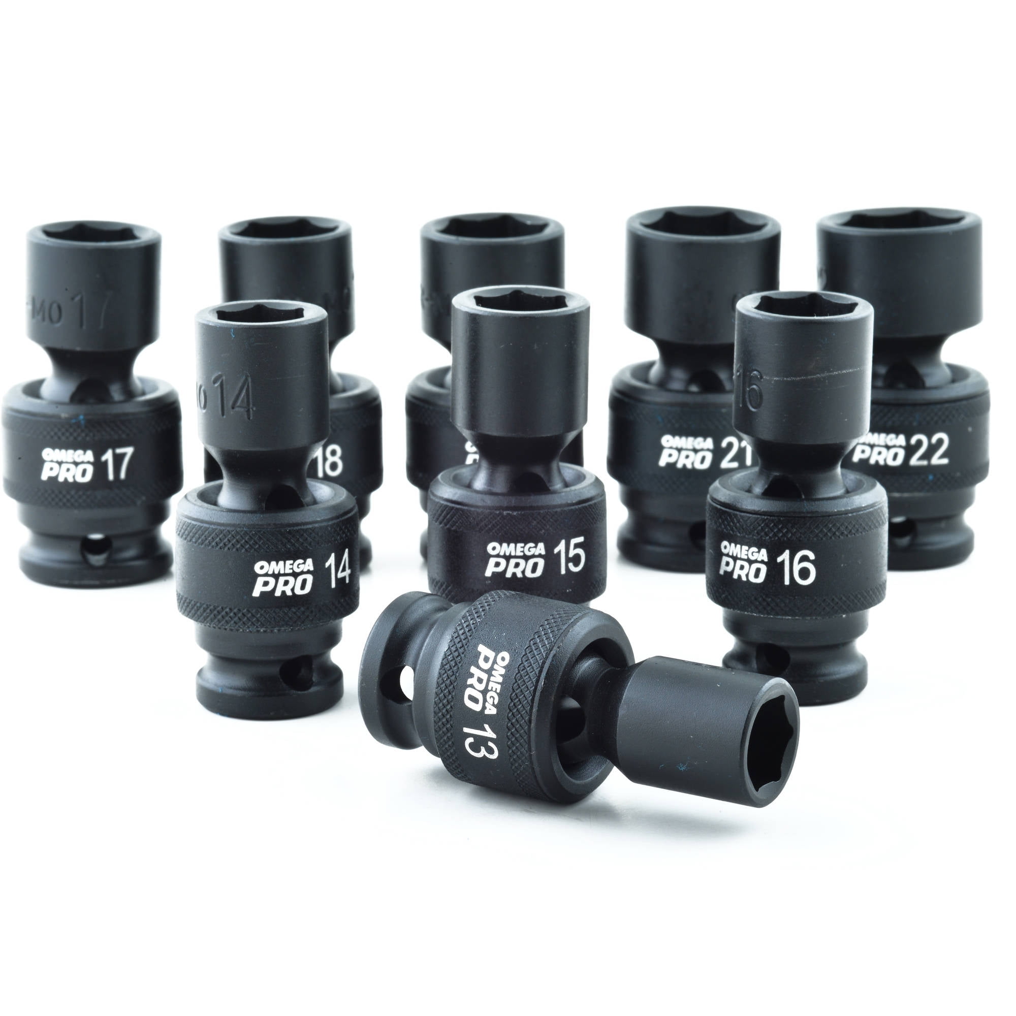 Omega Pro 83021 9-Piece 1/2" Drive Swivel Metric Impact Sockets