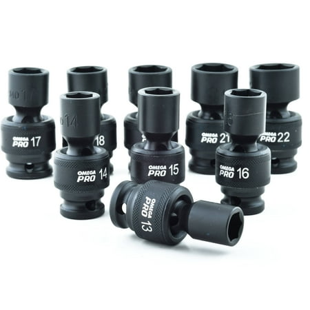Omega Pro 83021 9-Piece 1/2" Drive Swivel Metric Impact Sockets